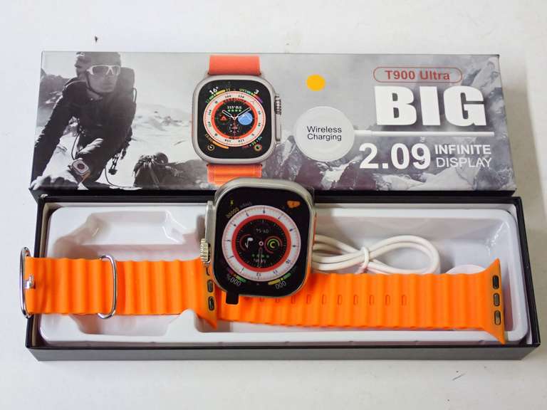 T900 Ultra Big Smart Watch with Orange Band and Charger -New in Box image