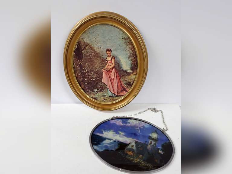 Two Decorative Oval Wall Hangings-1 stained glass image