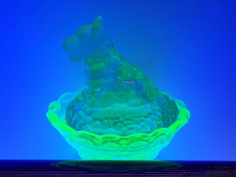 Vaseline Glass Miniature Lidded Salt Cellar - Pieces are different colors - both are UV Reactive image