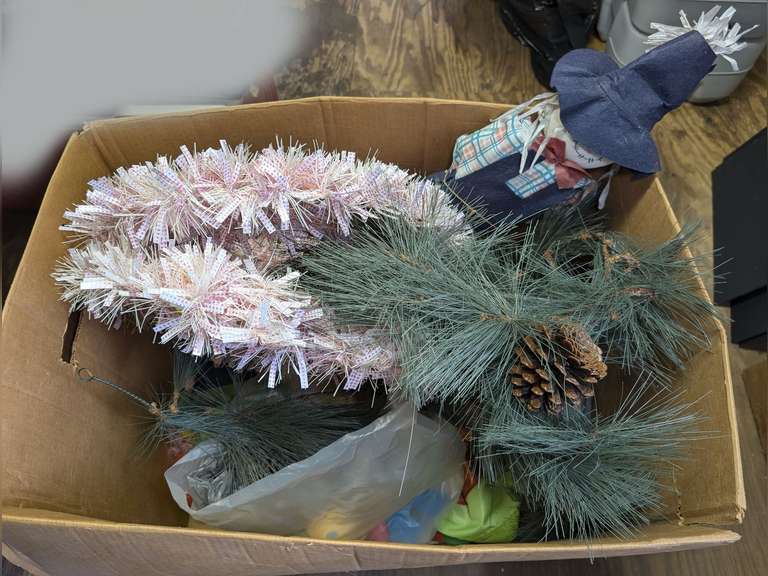 LARGE BOX FILLED WITH CHRISTMAS AND FALL DECOR image