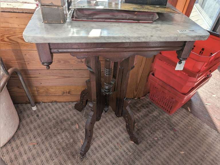 ANTIQUE VICTORIAN EASTLAKE SIDE TABLE WITH MARBLE TOP image