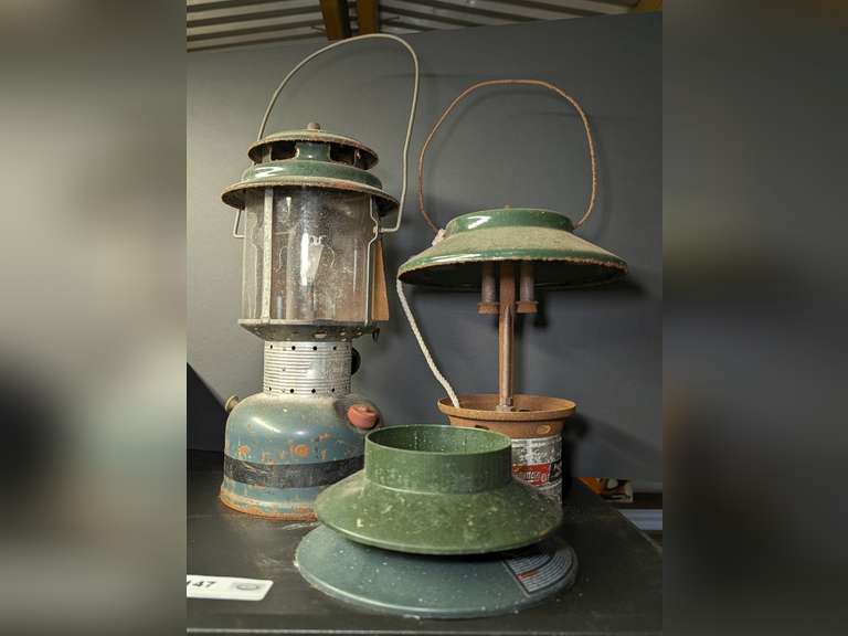 PAIR OF PROPANE LANTERNS AND TWO PROPANE CANISTER BASES image