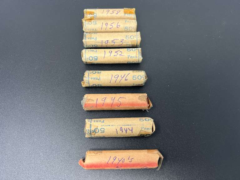 Rolled wheat pennies, assorted dates, eight rolls, these were rolled and dated by the seller, see pictures for details.￼ image