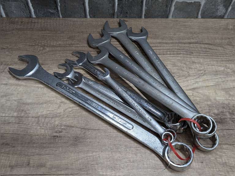 LARGE SIZE COMBINATION WRENCHES IN SAE SIZES UP TO 1-3/8 IN, MOSTLY PROTO BRAND MADE IN USA image
