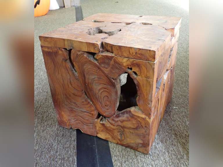 Unique Solid Wood Cube Side Table/Foot Stool image