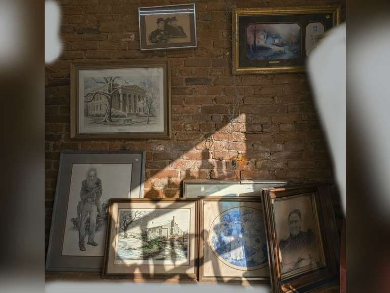 ALL ART IN WALL AREA ABOVE CHAIR RAIL MARKED 1026 INCLUDING STAN STRICKLAND, THOMAS KINKADE, AND OTHER SIGNED / NUMBERED PIECES image