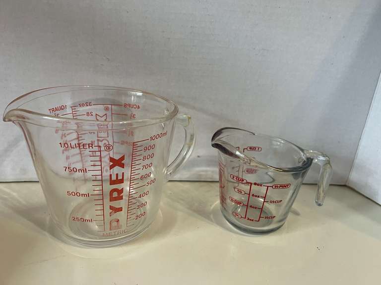 KIT...Anchor Hocking and Pyrex glass measuring cups, one cup and 4 cup respectively, see pictures for details. image