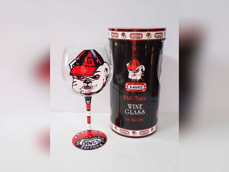 University of Georgia Dawgs Hand Painted Wine Glass in Box image