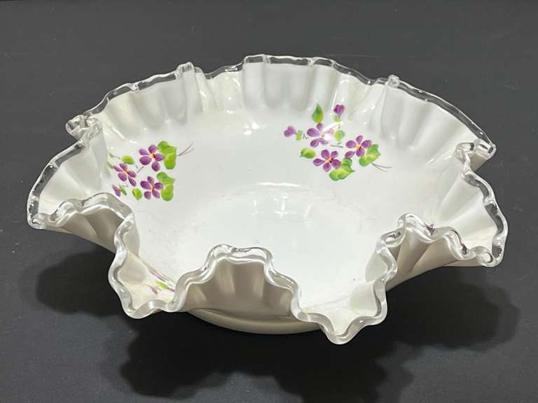 BR1…Vintage Fenton Silver Crest bowl, "Violets in the Snow" pattern, see pictures for details. image