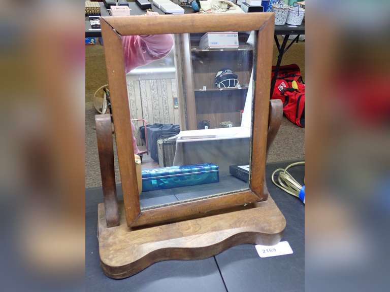 Antique Wooden Framed Vanity Mirror with Stand image