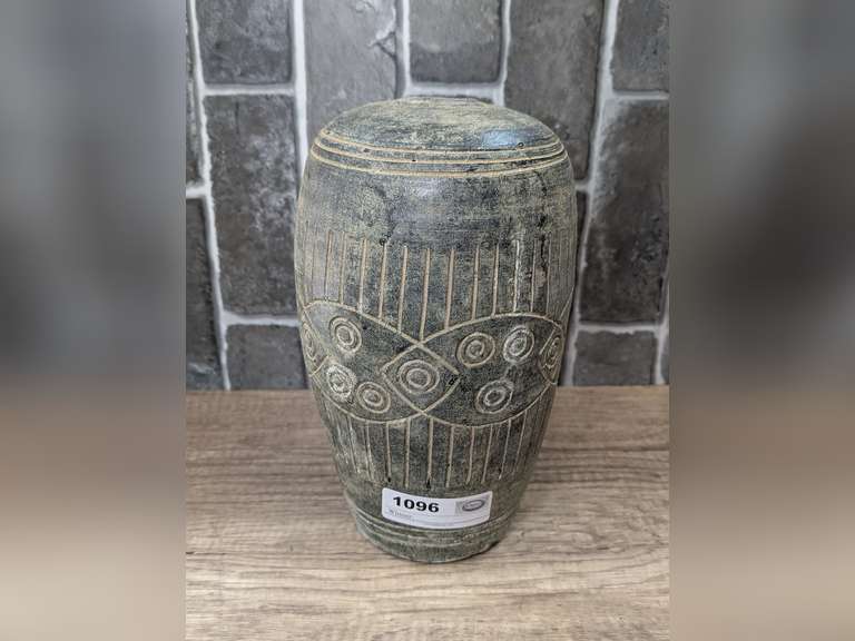 HEAVY PRIMITIVE STYLE STONEWARE VASE image