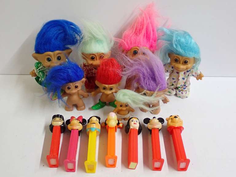 Collection of Troll Dolls and Pez Dispensers image