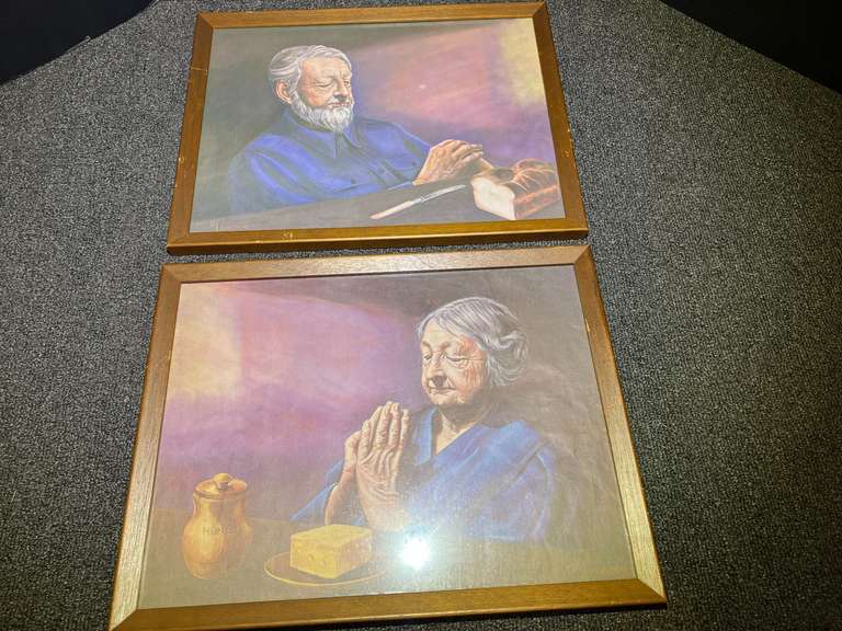KIT…B Langdon prints, set of two depicting couple saying Grace, see pictures for details. image