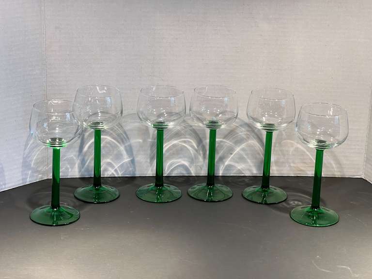 DR…Vintage Luminarc green-stemmed wine glasses, set of six, see pictures for details. image