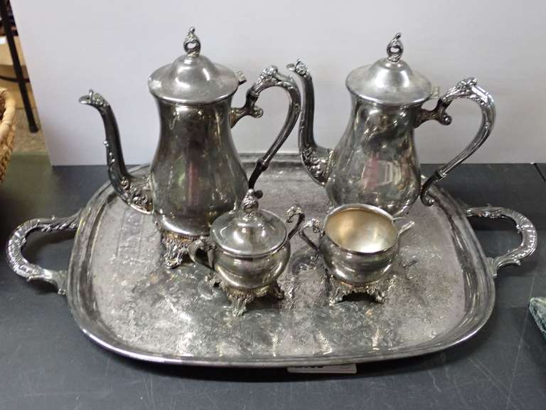 Pilgrim Silver Plated Tea Service Set with Tray image