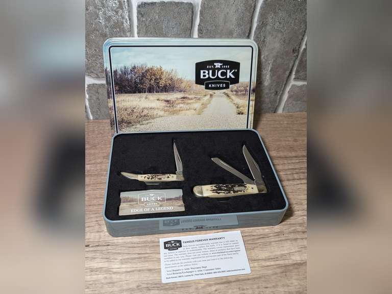 BUCK KNIVES GIFT SET WITH ORIGINAL TIN AND WARRANTY image