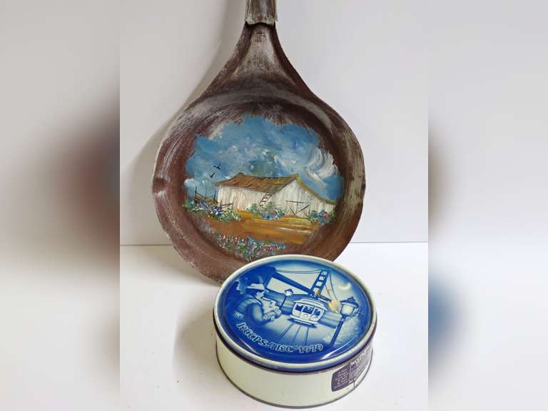 Keepsake Fruit Cake Tin and Hand Painted Skillet image