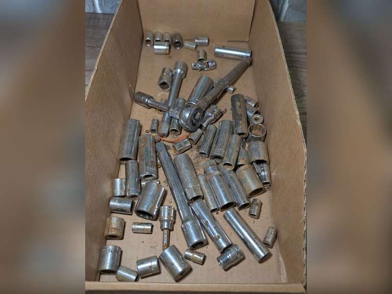 RATCHET AND SOCKETS, MOSTLY 3/8 IN AND 1/4 IN image