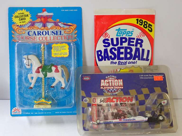 Carousel Horse, Dragster & 1985 Topps Baseball Cards image