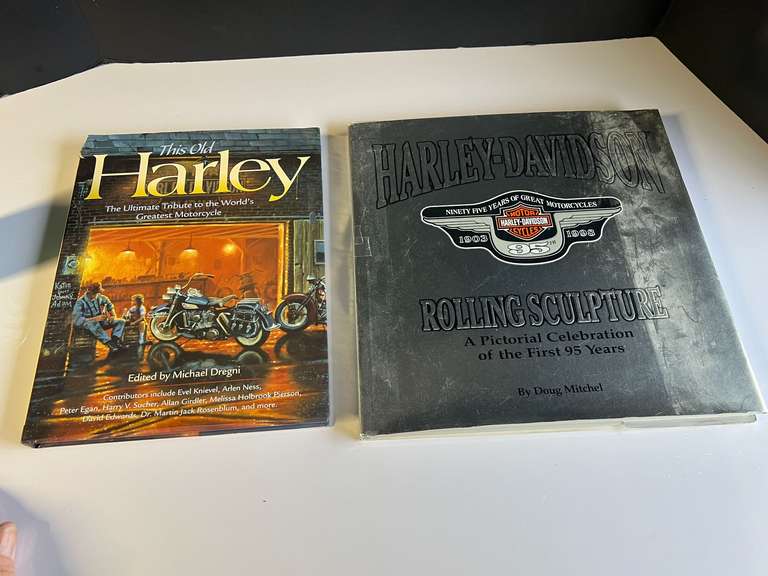 Garage… Two hard bound Harley Davidson collectible books, see pictures for details. image