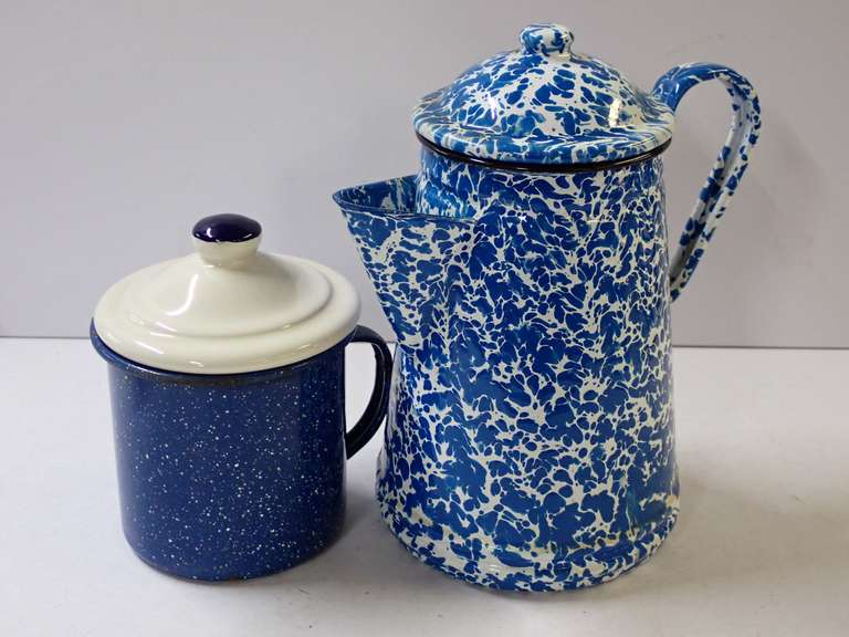 Enamelware Coffee Pot and Lidded Mug image