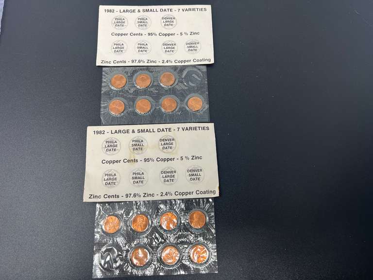 2-sets of 1982 large and small date pennies, see pictures for details. image