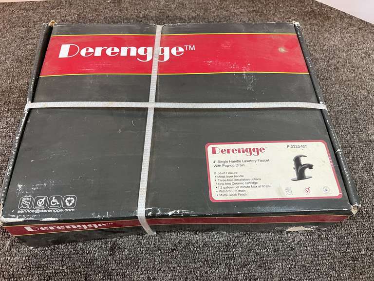 Derengge 4” single handle lavatory faucet, still new in the box, see pictures for details.