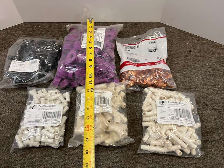 Assorted plumbing fittings, tub is NOT included, see pictures for details.