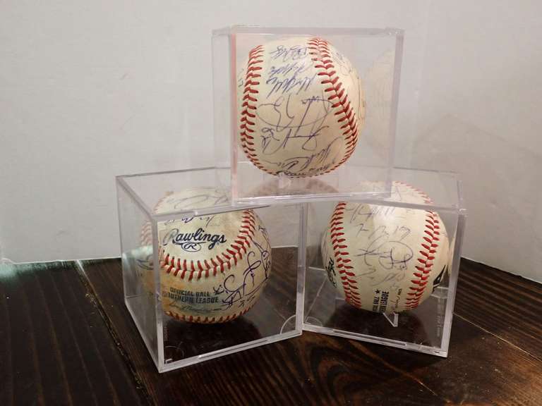 (3) AUTOGRAPHED SOUTHERN LEAGUE BASEBALLS IN DISPLAY CASES