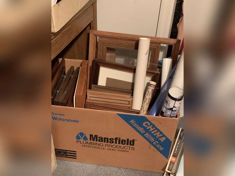 BOX OF NICE WOOD FRAMES & 6 FRAMEABLE POSTERS OFFICE L.W. Benton