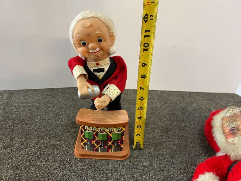 Vintage Christmas Santa doll, also includes the battery operated “bartender” motion doll, see pictures for details.