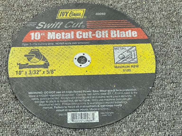 10” X 3/32” X 5/8” metal cut off blade, see pictures for details.
