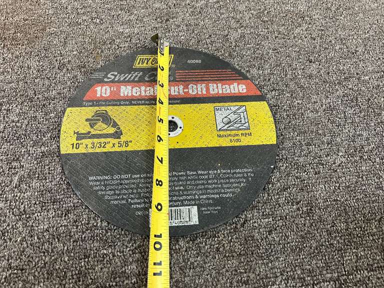 10” X 3/32” X 5/8” metal cut off blade, see pictures for details.