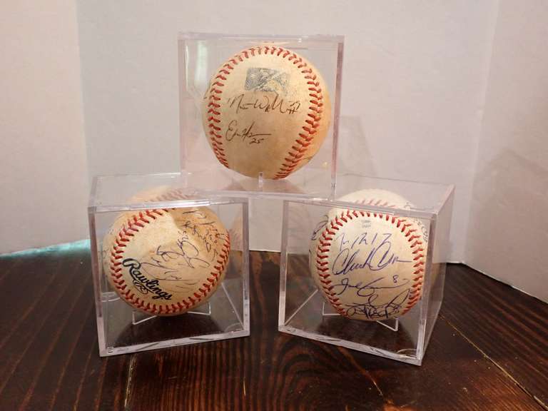 (3) AUTOGRAPHED SOUTHERN LEAGUE BASEBALLS IN DISPLAY CASES
