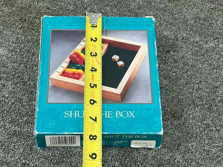“Shut The Box” game, comes in the original box, please inspect as there is no guarantee all parts are there, see pictures for details.
