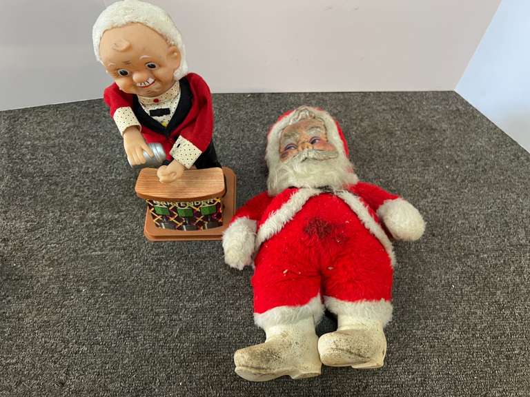 Vintage Christmas Santa doll, also includes the battery operated “bartender” motion doll, see pictures for details.