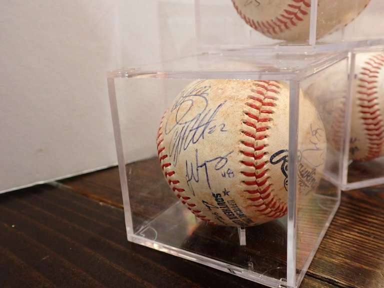 (3) AUTOGRAPHED SOUTHERN LEAGUE BASEBALLS IN DISPLAY CASES