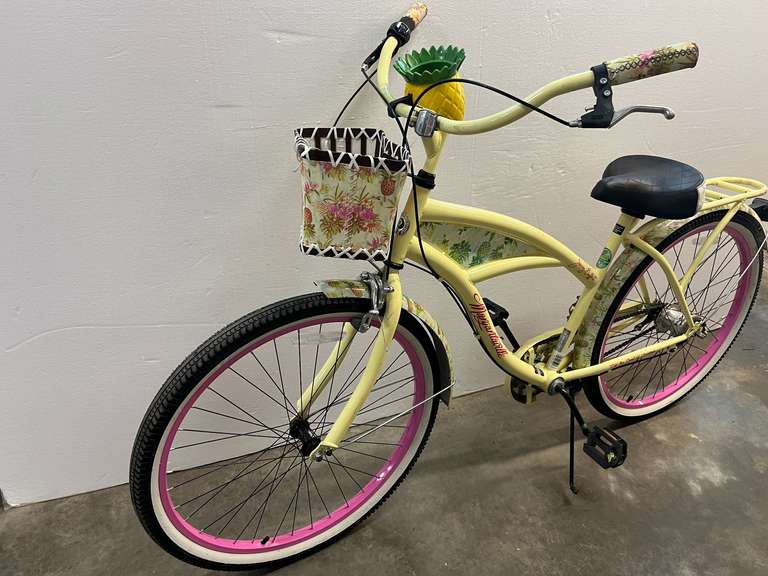 Jimmy Buffett “Margaritaville” beach cruiser bike, has decorative fenders and basket. See pictures for details.