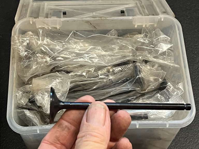 Assorted fasteners, also includes valves, believed to be intake/exhaust valves, see pictures for details.