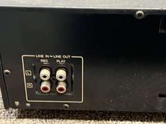 Kenwood stereo double cassette deck KX-55W, powers up, four push buttons have broken bottoms, see pictures for details.
