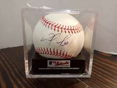 AUTOGRAPHED MAJOR LEAGUE BASEBALL IN DISPLAY CASE- APPEARS TO BE HANDSIGNED BY NOMAR MAZARA
