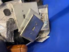 Mystery lot of assorted electrical receptacles, plates, and more. See pictures for details.