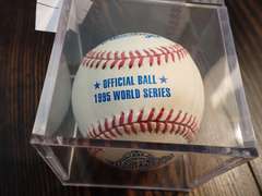 AUTOGRAPHED 1995 WORLD SERIES BASEBALL IN DISPLAY CASE - APPEARS TO BE SIGNED BY JAVIER LOPEZ