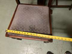 DEN… Antique slide leaf table, believed to be oak, the leaves on this unique piece slide forward under the table surface. Comes with four chairs, see pictures for details.