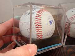 (4) AUTOGRAPHED OFFICIAL LEAGE BASEBALLS IN DISPLAY CASES