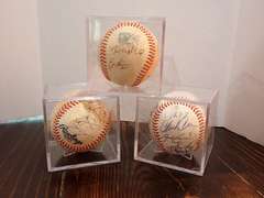 (3) AUTOGRAPHED SOUTHERN LEAGUE BASEBALLS IN DISPLAY CASES