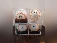 (4) AUTOGRAPHED OFFICIAL LEAGE BASEBALLS IN DISPLAY CASES
