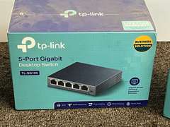 TP – link five port gigabit desktop switch, set of three, comes in original boxes, see pictures for details.