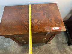 Vintage Empire four drawer chest, drawers are lined, this piece has a Burlwood look, and there is some surface wear, see pictures for details.
