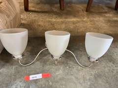 Three receptacle wall mount light fixture, this piece has a nickel finish, see pictures for details.